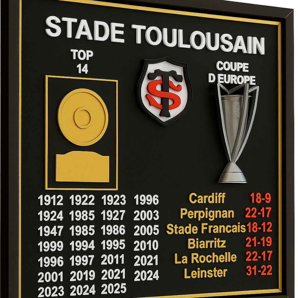 Plaque Stade Toulousain – Support mural (ou pas)3D avec cadre noir