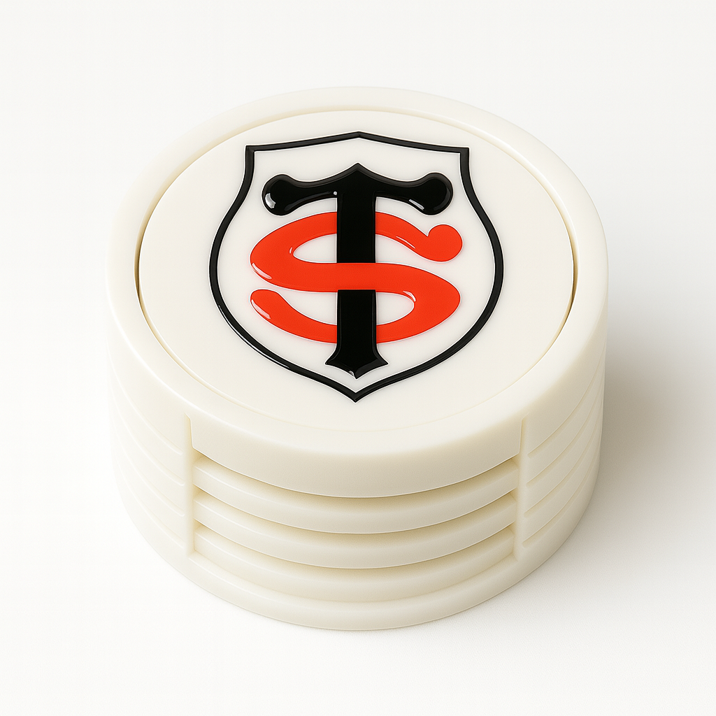 Set supporter Stade Toulousain – Décapsuleur + 4 sous-verres + socle – Impression 3D & finition résine