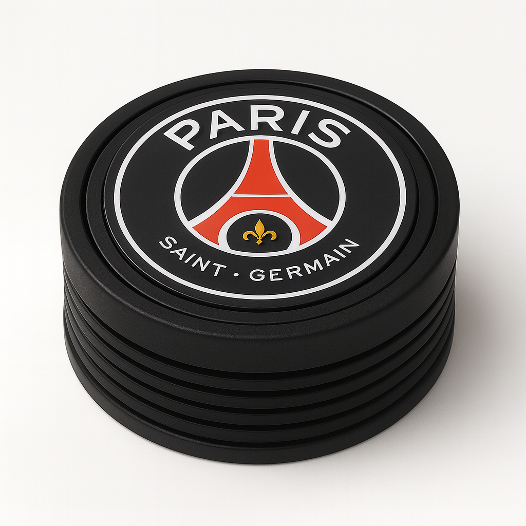 Set supporter PSG – Décapsuleur + 4 sous-verres + socle – Impression 3D & finition résine