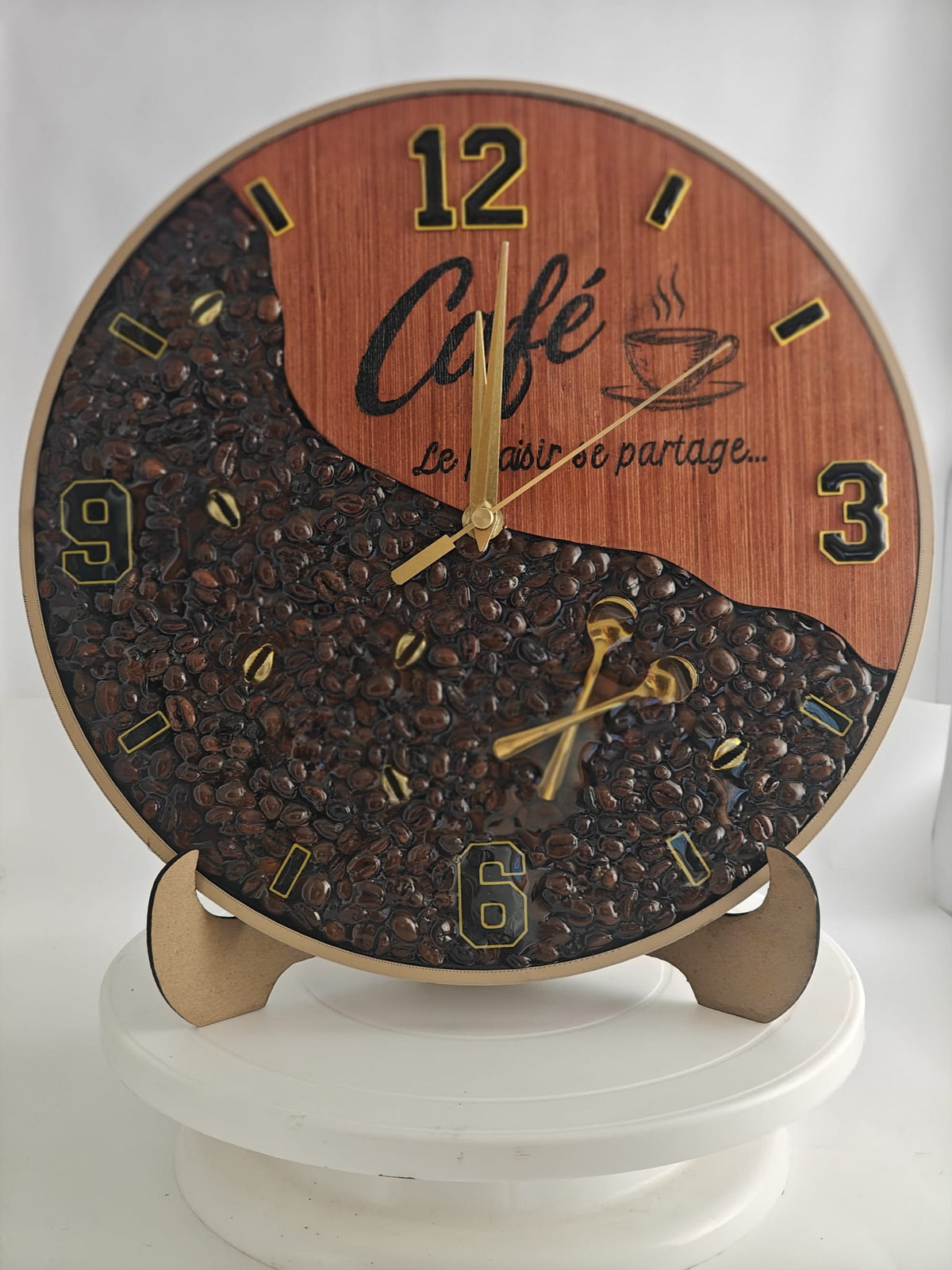 Horloge Café – Grains de café & résine – 30 cm