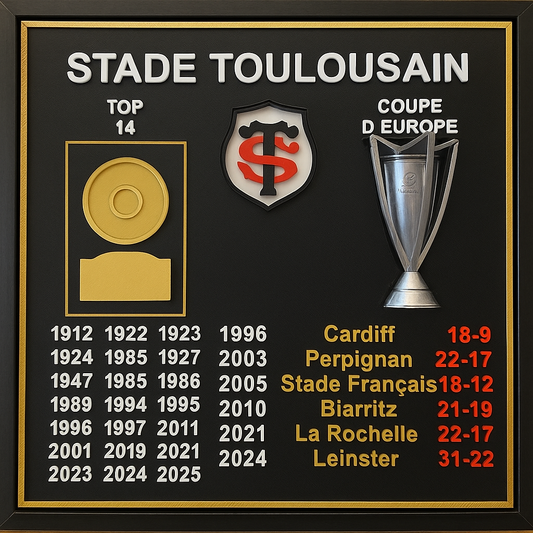 Plaque Stade Toulousain – Support mural (ou pas)3D avec cadre noir