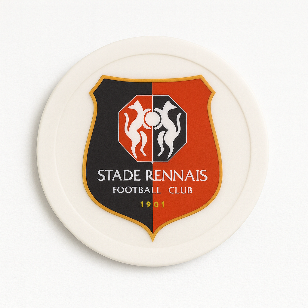 Set supporter Stade Rennais – Décapsuleur + 4 sous-verres + socle – Impression 3D & finition résine