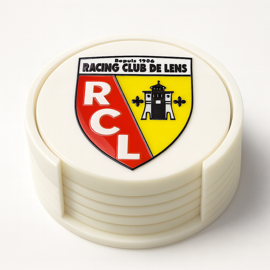 Set supporter RC Lens – Décapsuleur + 4 sous-verres + socle – Impression 3D & finition résine