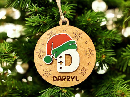 Ornement de Noël en bois à peindre – Personnalisable avec initiale & prénom | Décoration de sapin DIY | Cadeau enfant / famille