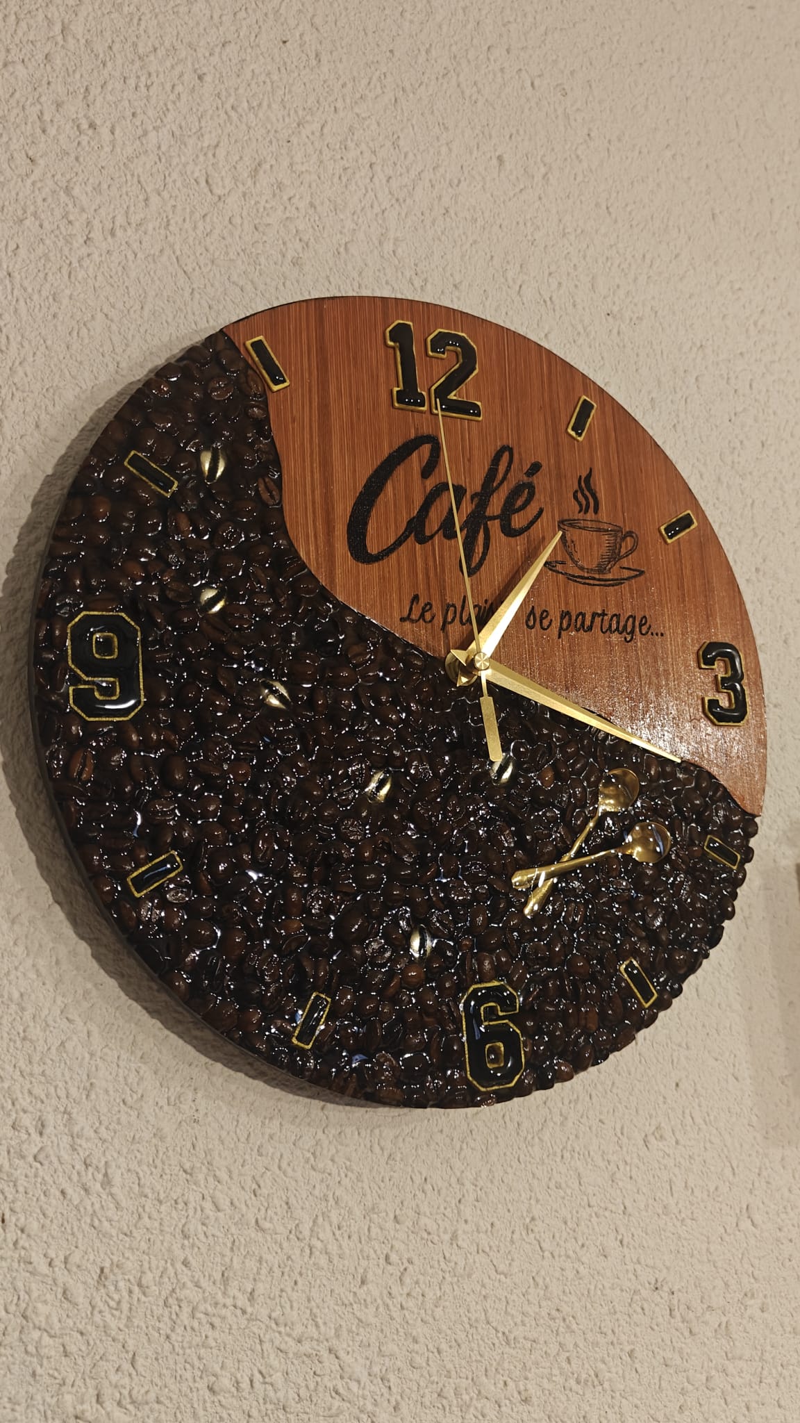 Horloge Café – Grains de café & résine – 30 cm