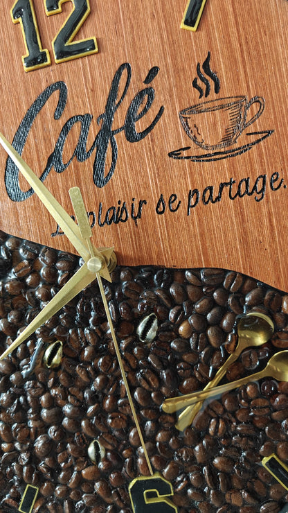 Horloge Café – Grains de café & résine – 30 cm