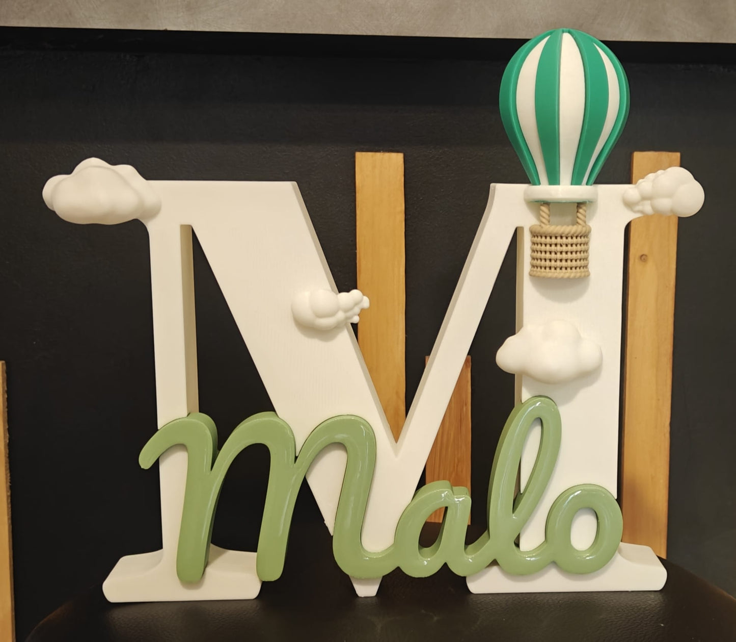 Lettre décorative personnalisée – Prénom & montgolfière – Impression 3D