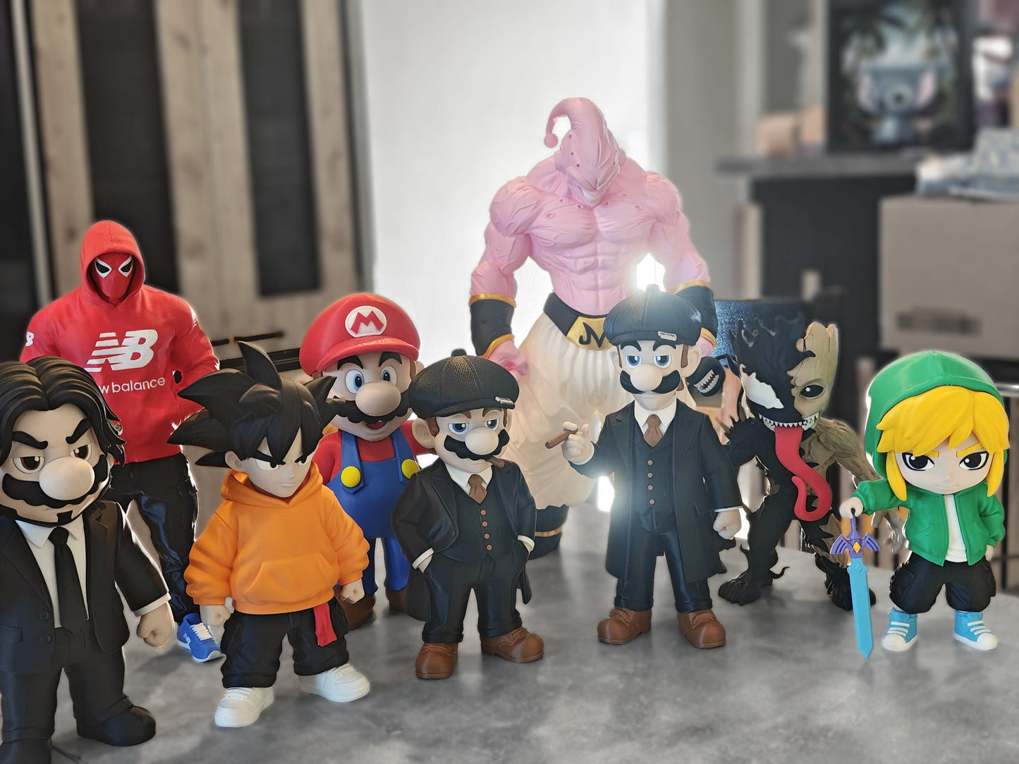 Figurine Geek 3D imprimée – Mario, Luigi, Goku, Link, Groot Venom, Majin Buu – Statue décorative gaming / anime – Cadeau gamer