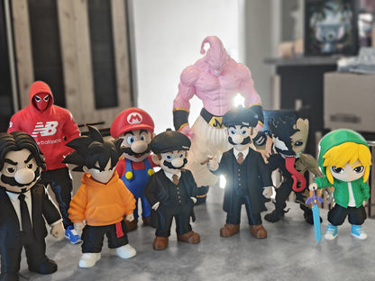 Figurine Geek 3D imprimée – Mario, Luigi, Goku, Link, Groot Venom, Majin Buu – Statue décorative gaming / anime – Cadeau gamer